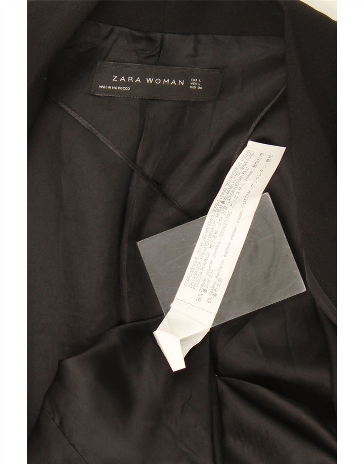 Zara Mujer Chaqueta Americana Abierta Manga 3/4 UK 44 Grande Poliéster Negro