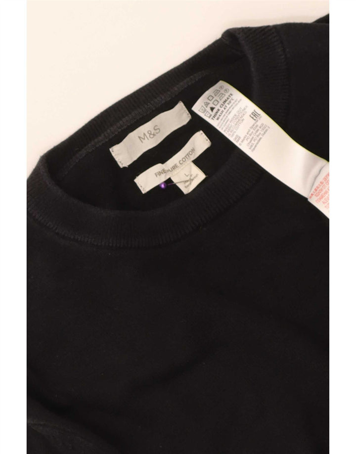 Marks & Spencer - Jersey de cuello redondo para hombre, talla grande, algodón negro