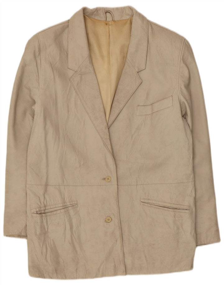 Marcos Chaqueta Blazer de Cuero con 2 Botones para Mujer IT 44 Cuero Beige Medio
