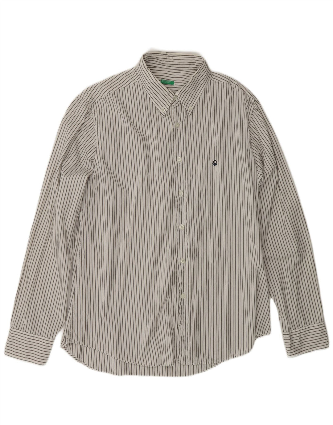 BENETTON Camisa Hombre 2XL Algodón Rayas Blancas