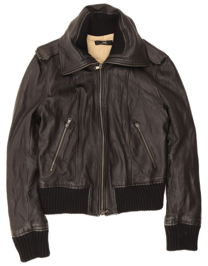 Zen - Chaqueta de piel militar para mujer IT 46 grande, color negro