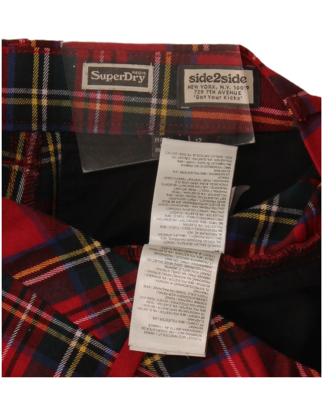 SUPERDRY Pantalones chinos de cintura alta para mujer UK 12 Medium W30 L26 Red Plaid