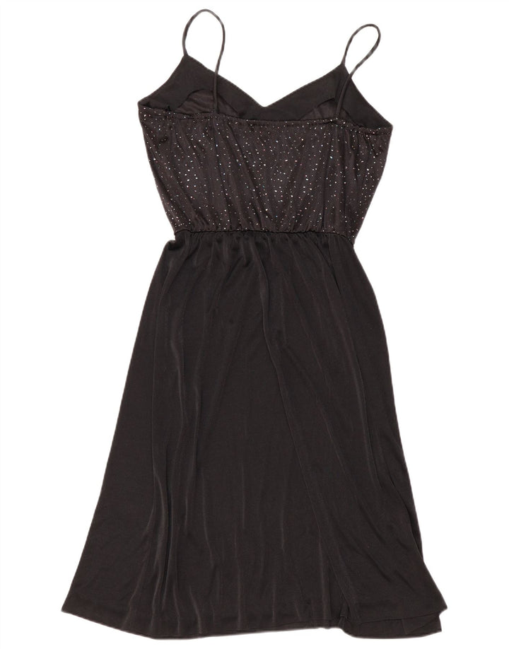 Vintage mujer slip vestido Reino Unido 12 medio negro