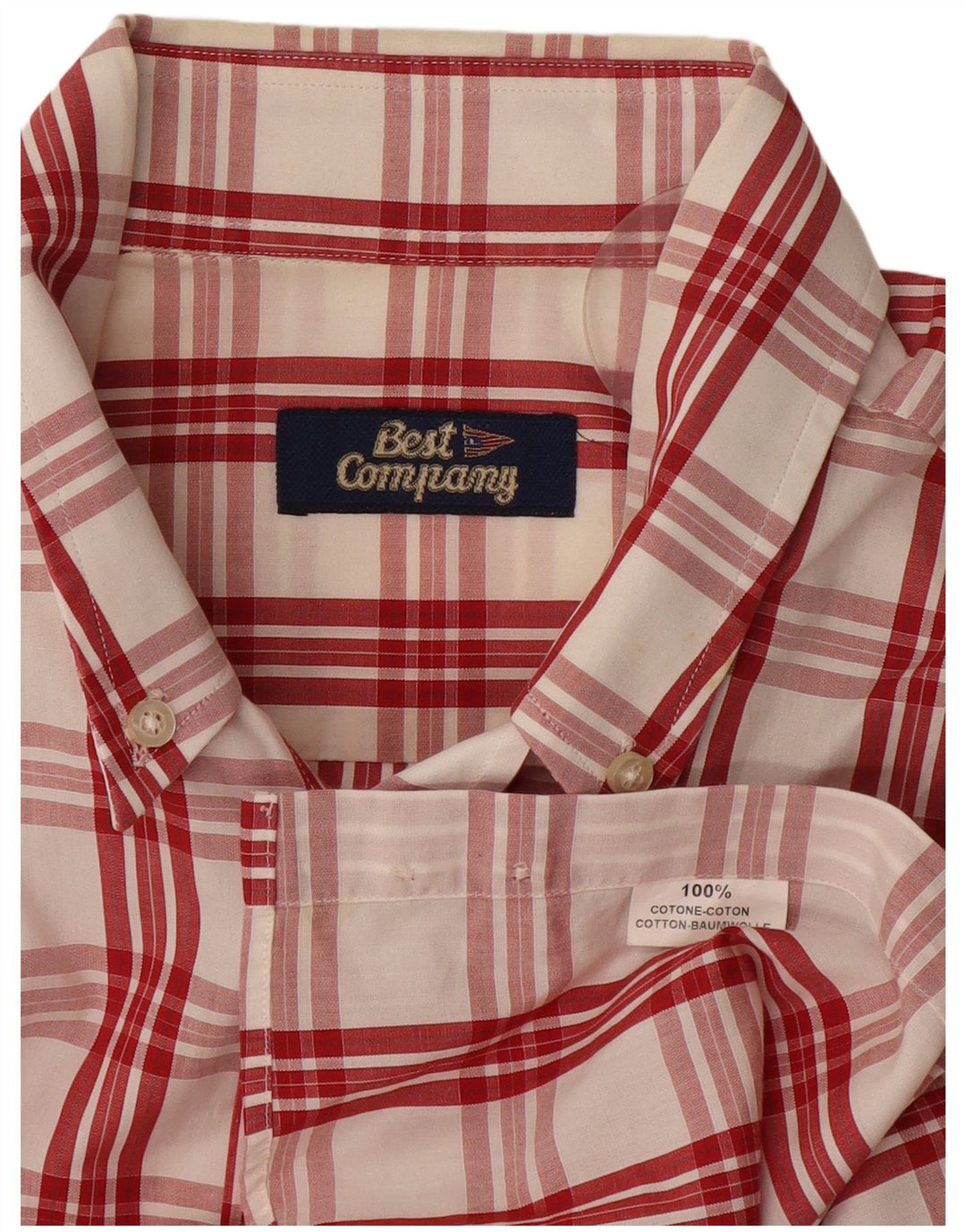 Best Company Camisa de manga corta para hombre de algodón a cuadros rojos grandes