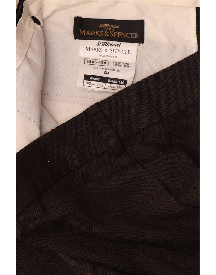 Marks & Spencer Pantalón de traje recto para hombre W40 L29 Poliéster marrón