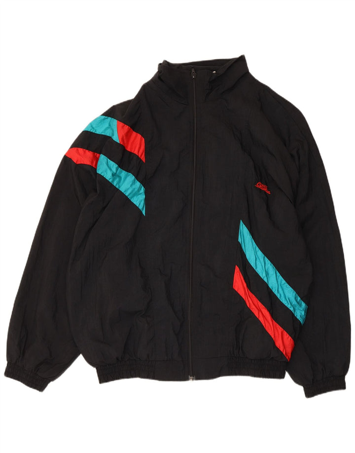 Vintage hombres chándal top chaqueta XL negro rayas nylon
