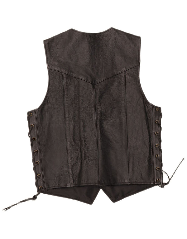 JTS Chaleco de cuero para hombre estilo motero pequeño negro