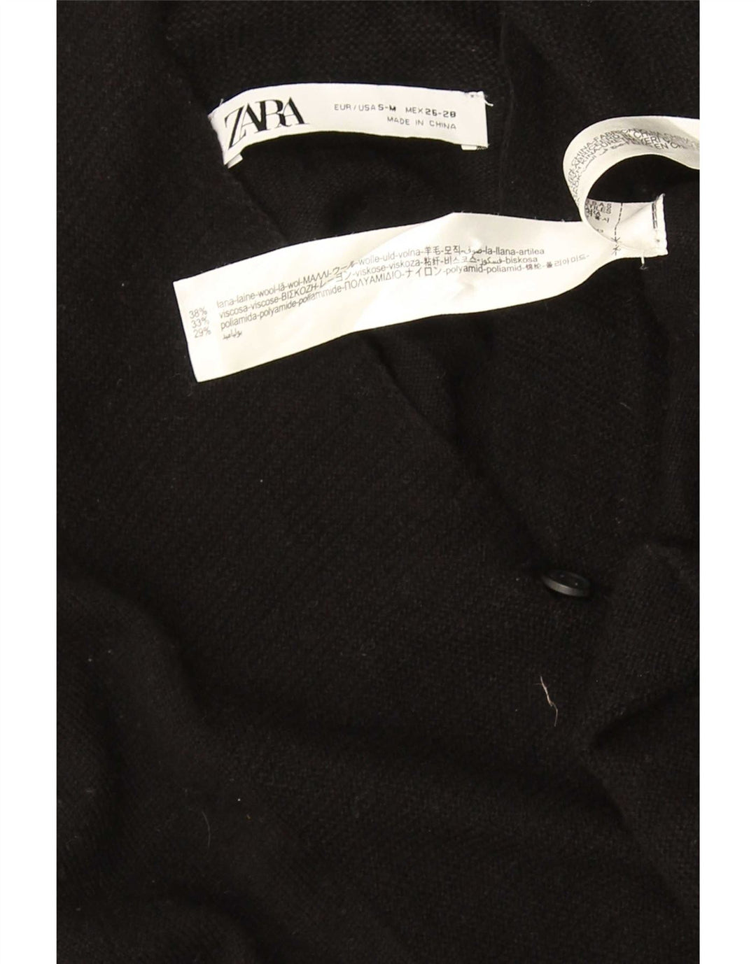Zara Mujer Suéter Cárdigan Extragrande UK 10 Small Lana Negra