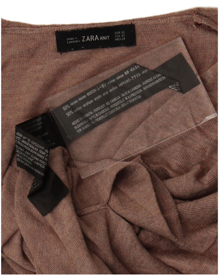 ZARA Jersey Largo Oversize con Cuello en V para Mujer UK 6 XS Marrón Viscosa