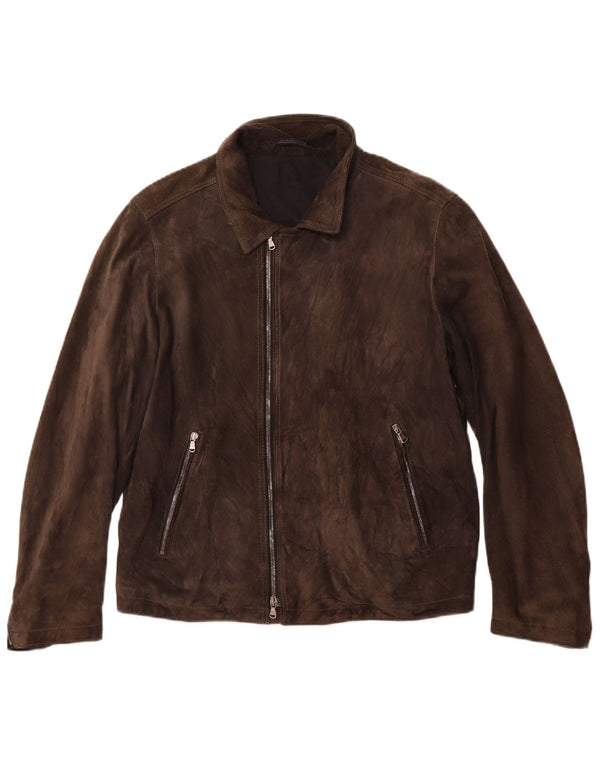 Vintage mujer ante chaqueta Reino Unido 12 cuero marrón medio