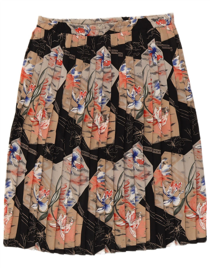 VINTAGE Falda Plisada Cuchillo Mujer Mediana W30 Poliéster Floral Negro