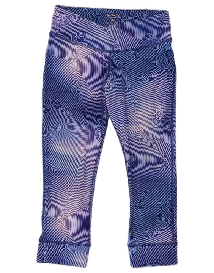 Reebok Leggings Capri para Mujer Reino Unido 8/10 Pequeño Azul Rayas