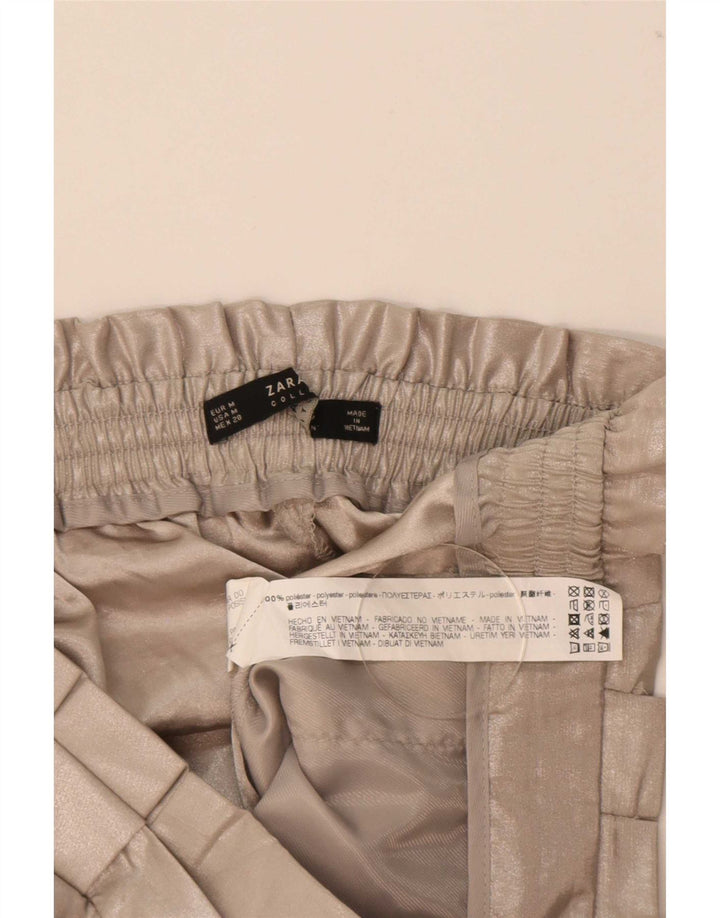 Zara Mujer Pantalón Capri Cintura Alta Mediano W28 L21 Poliéster Beige