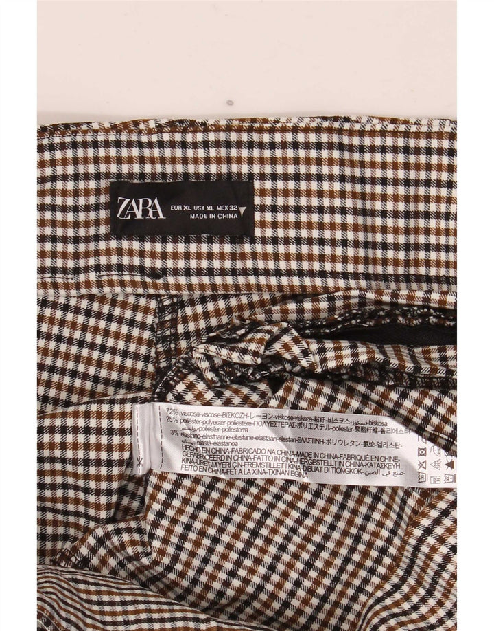 Zara Mujer Leggings ES 40 XL Marrón Pata De Gallo Viscosa