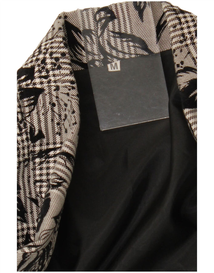 Vintage mujer 1 botón Blazer chaqueta Reino Unido 14 medio negro floral