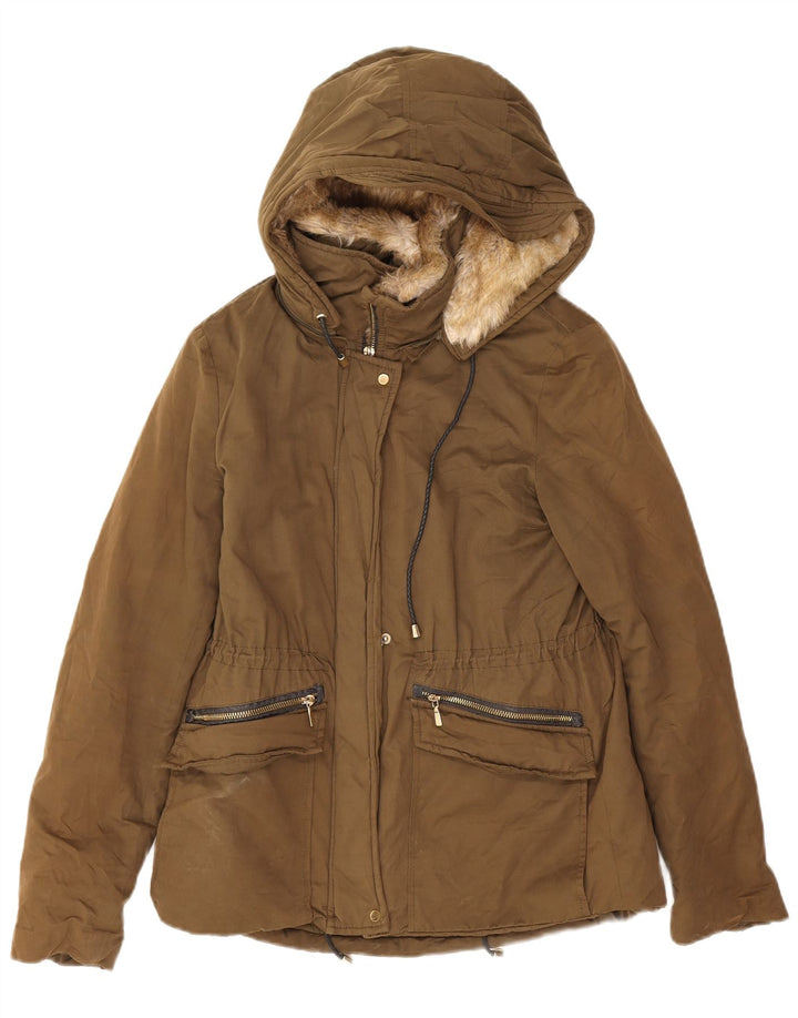 Zara Mujer Trafaluc Sherpa Chaqueta Parka Extragrande UK 10 Small Caqui
