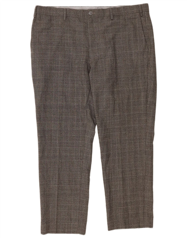 Marks & Spencer Pantalones de traje rectos de corte regular para hombre W40 L29 Grey Check