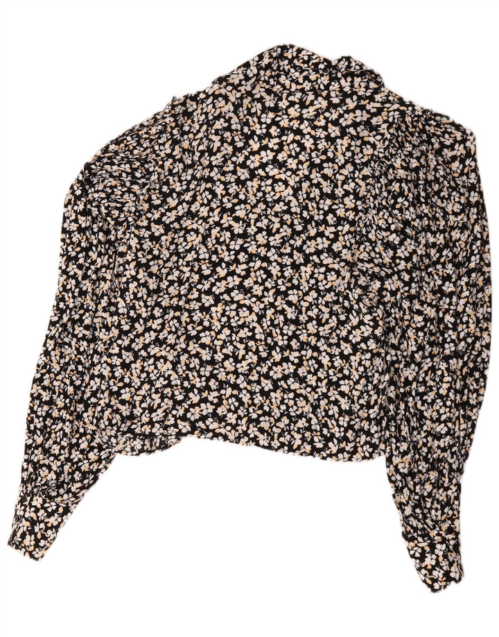 Zara Blusa Camisa Mujer UK 44 Mediana Viscosa Floral Negra
