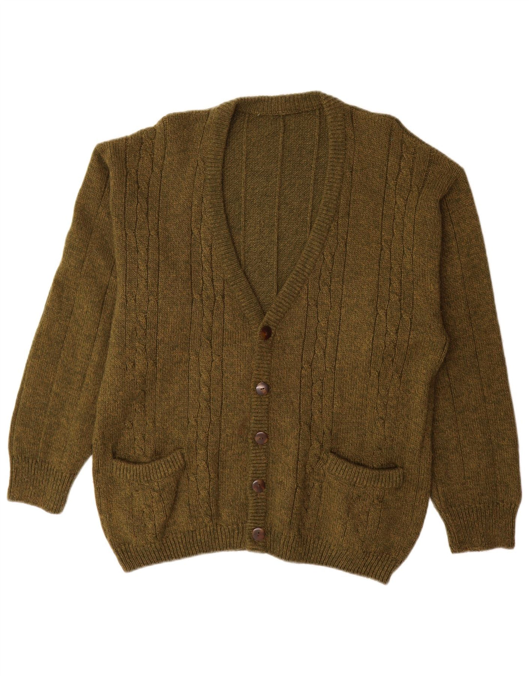 VINTAGE Hombres Cardigan Suéter Grande Caqui Alpaca Lana
