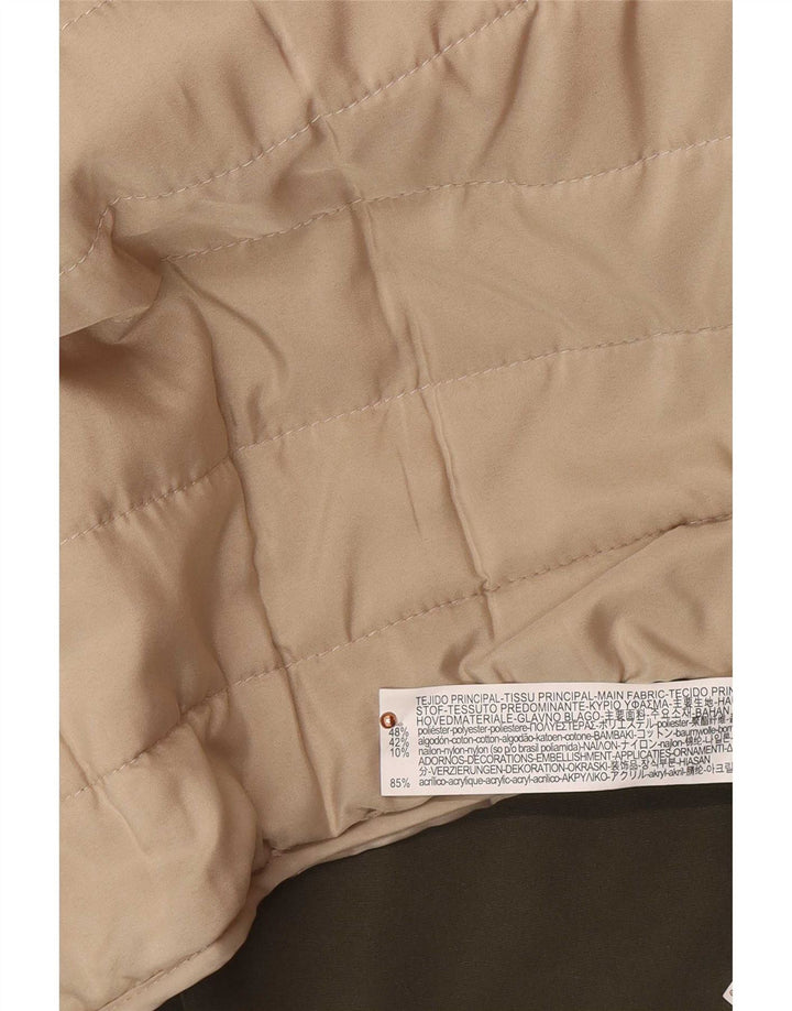 Zara Mujer Parka Extragrande Con Capucha UK 10 Small Caqui Poliéster