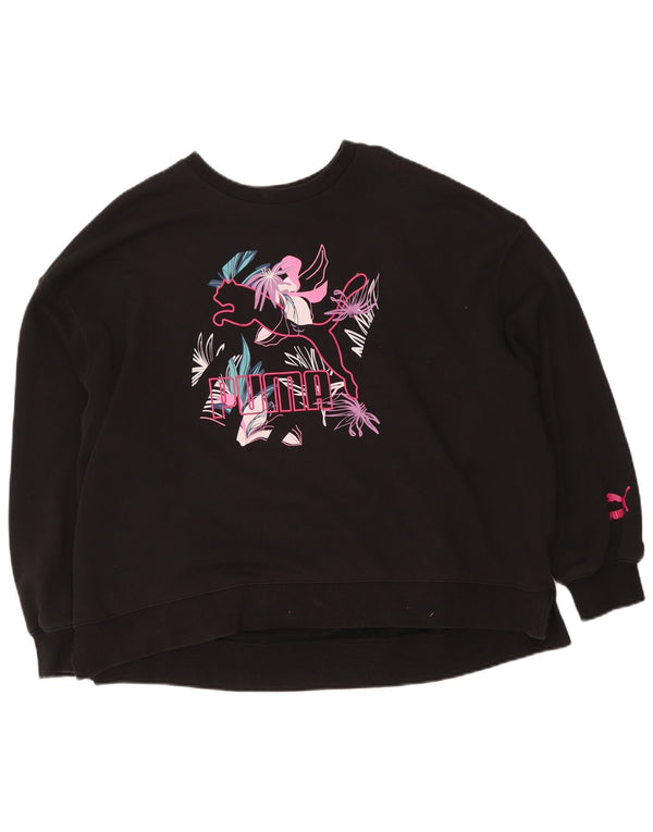 Puma Sudadera de gran tamaño con gráfico para mujer, talla 40, talla grande, color negro floral