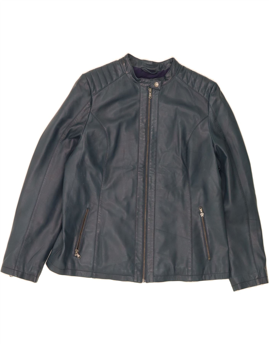 VINTAGE Chaqueta de cuero para mujer Reino Unido 20 2XL Cuero azul