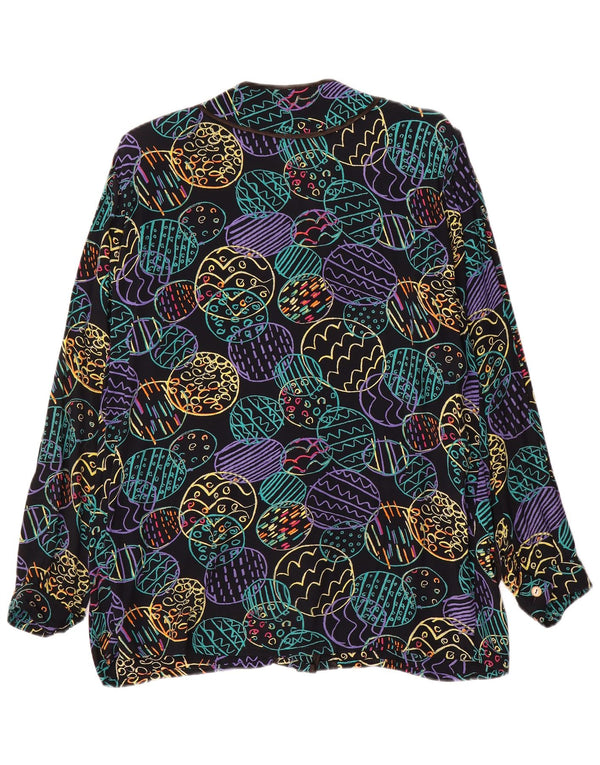 Vintage mujer camisa de manga larga blusa Reino Unido 16 grande multicolor retro