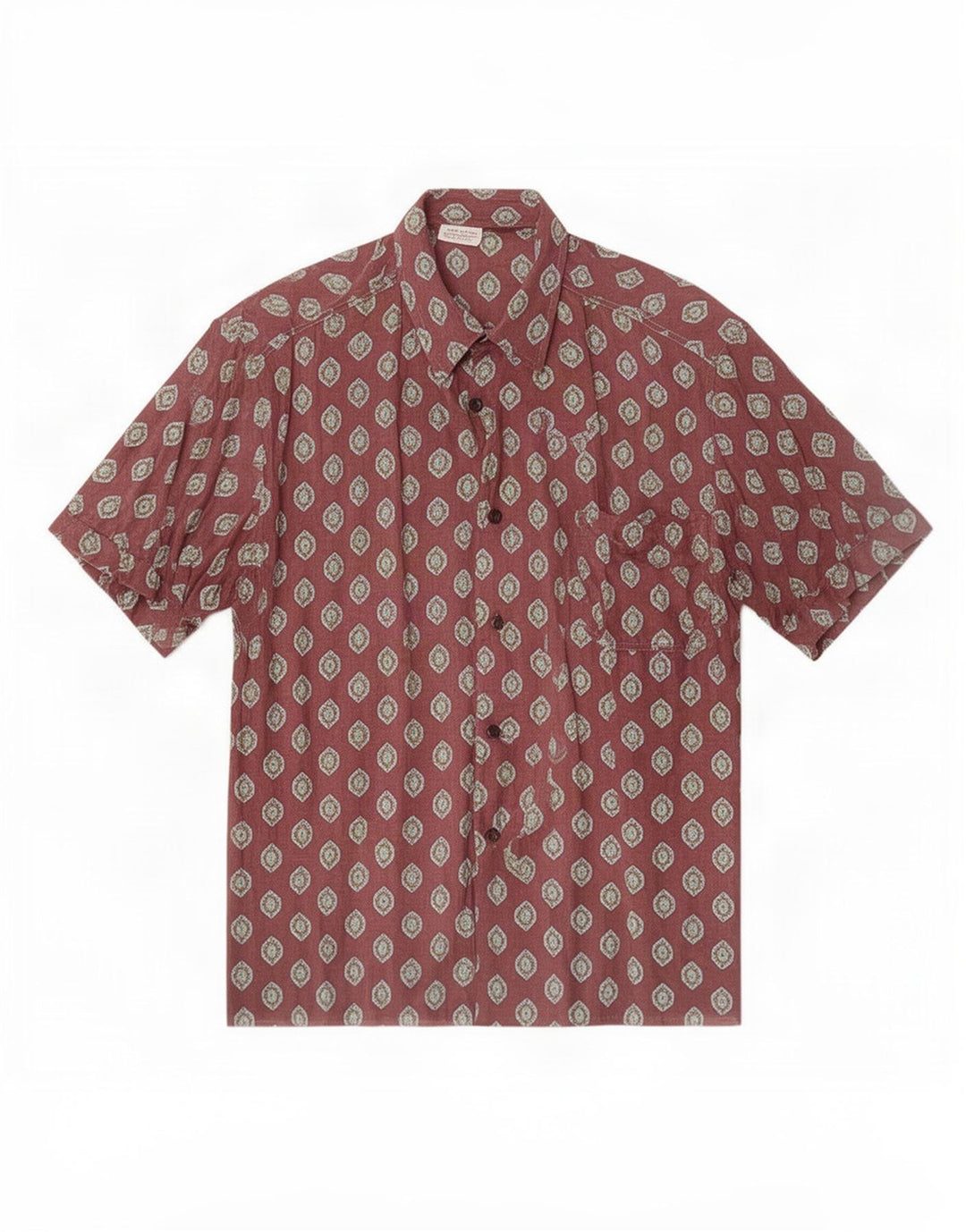 Benetton Hombre Camisa De Manga Corta Marrón Medio Geométrico