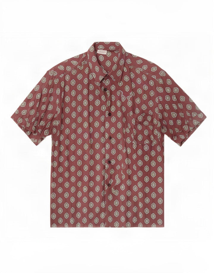 Benetton Hombre Camisa De Manga Corta Marrón Medio Geométrico