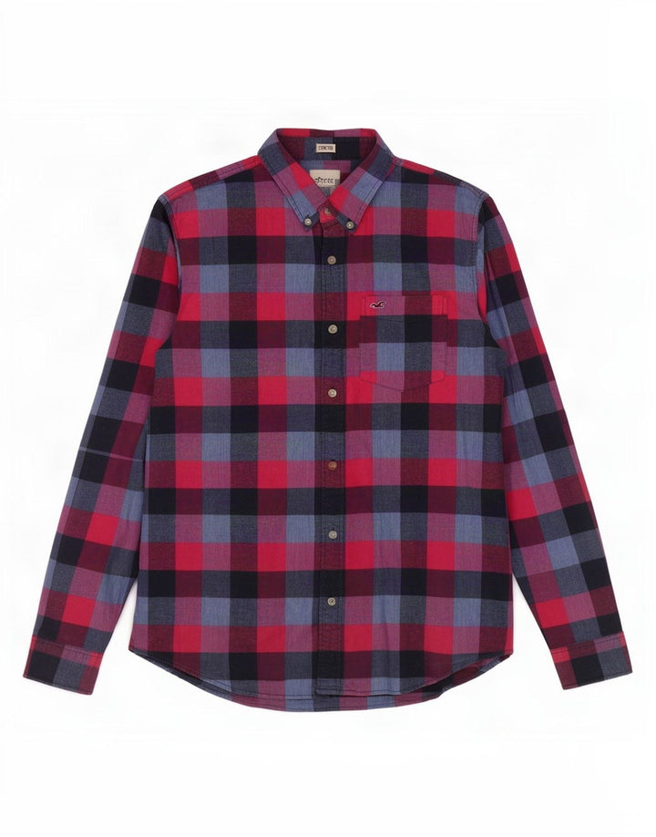 Camisa Hollister Hombre 2XL Algodón A Cuadros Rojos