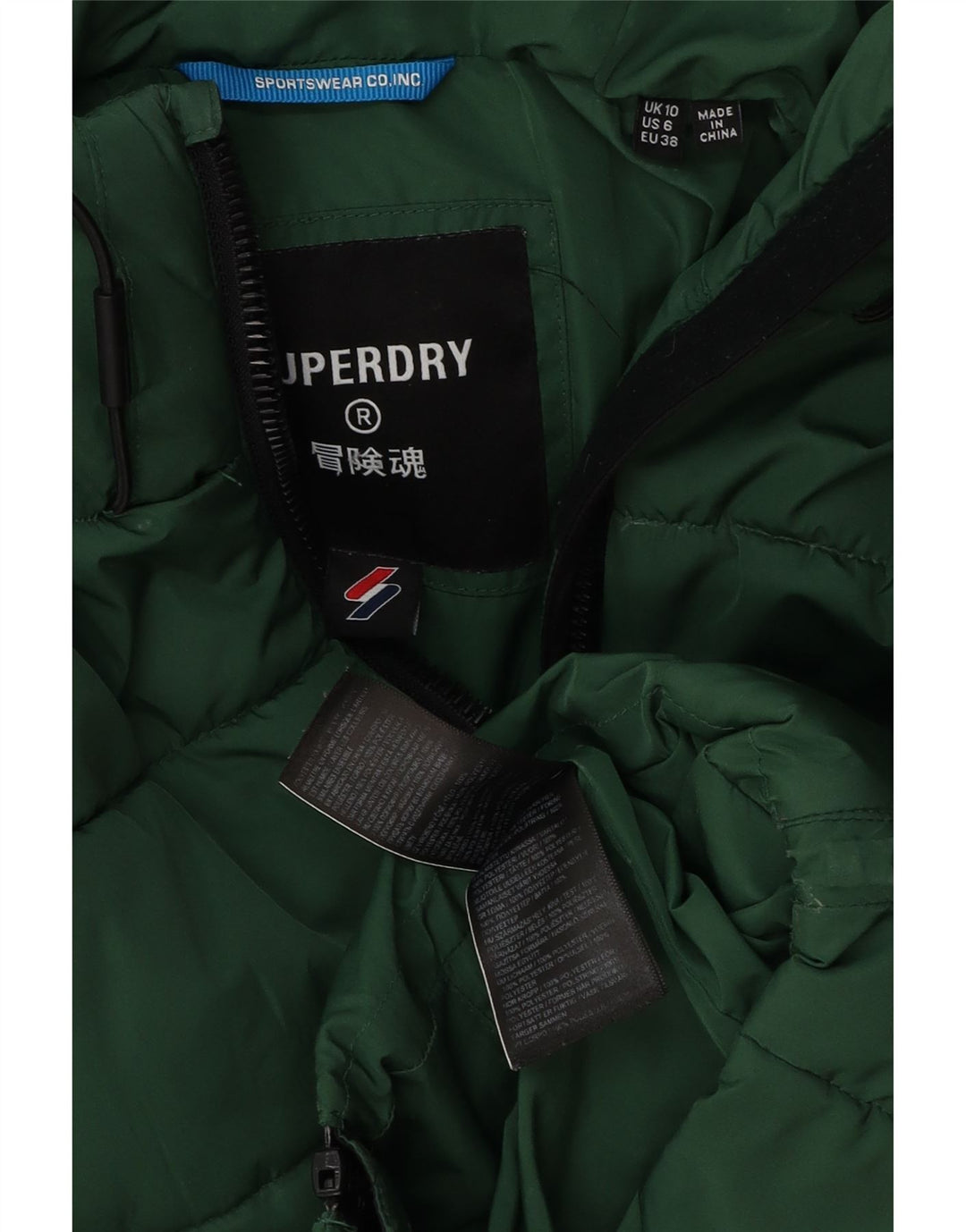 Superdry Chaqueta Acolchada Extragrande Con Capucha Para Mujer UK 10 Small Verde Poliéster
