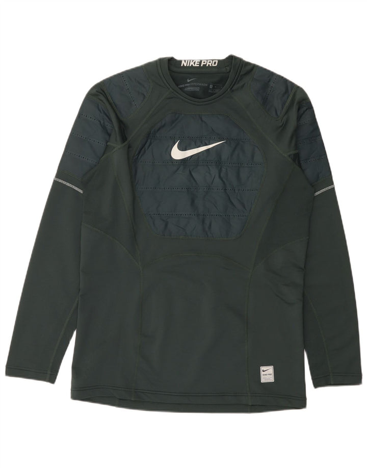 Nike - Camiseta gráfica de manga larga para hombre, color verde medio, poliéster color block