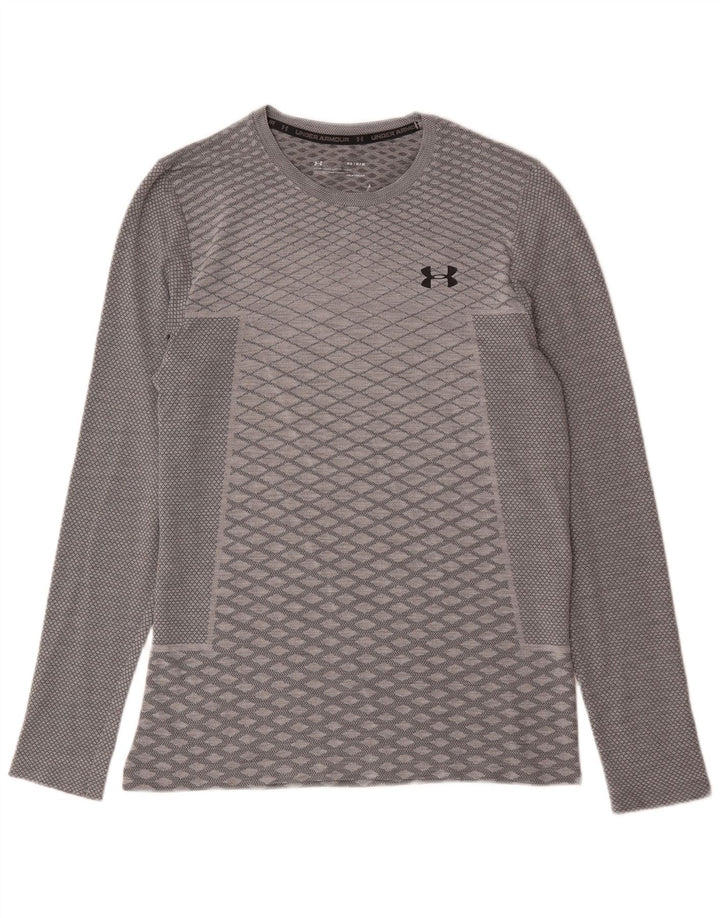 Under Armour Hombre Heat Gear Top Manga Larga Gris Medio Geométrico