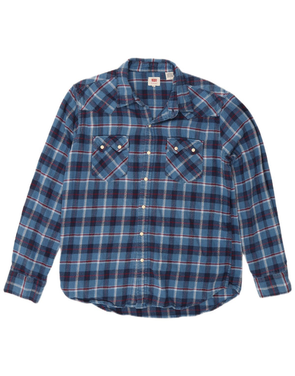 Levi's Camisa de franela para hombre con cuadros azules grandes