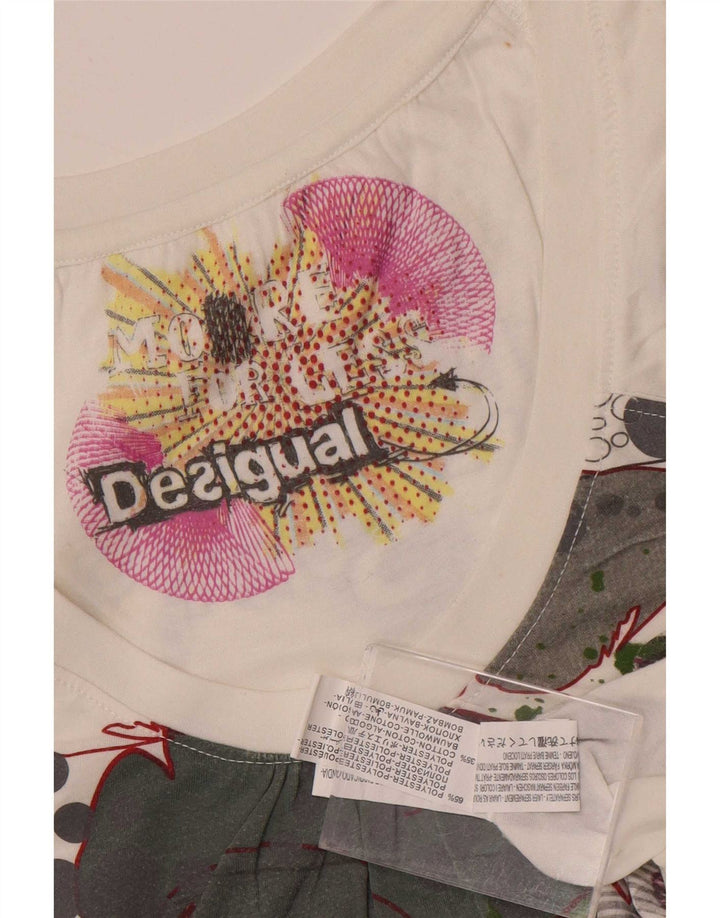 Desigual Mujer Camiseta Gráfica Top UK 12 Medio Blanco Poliéster