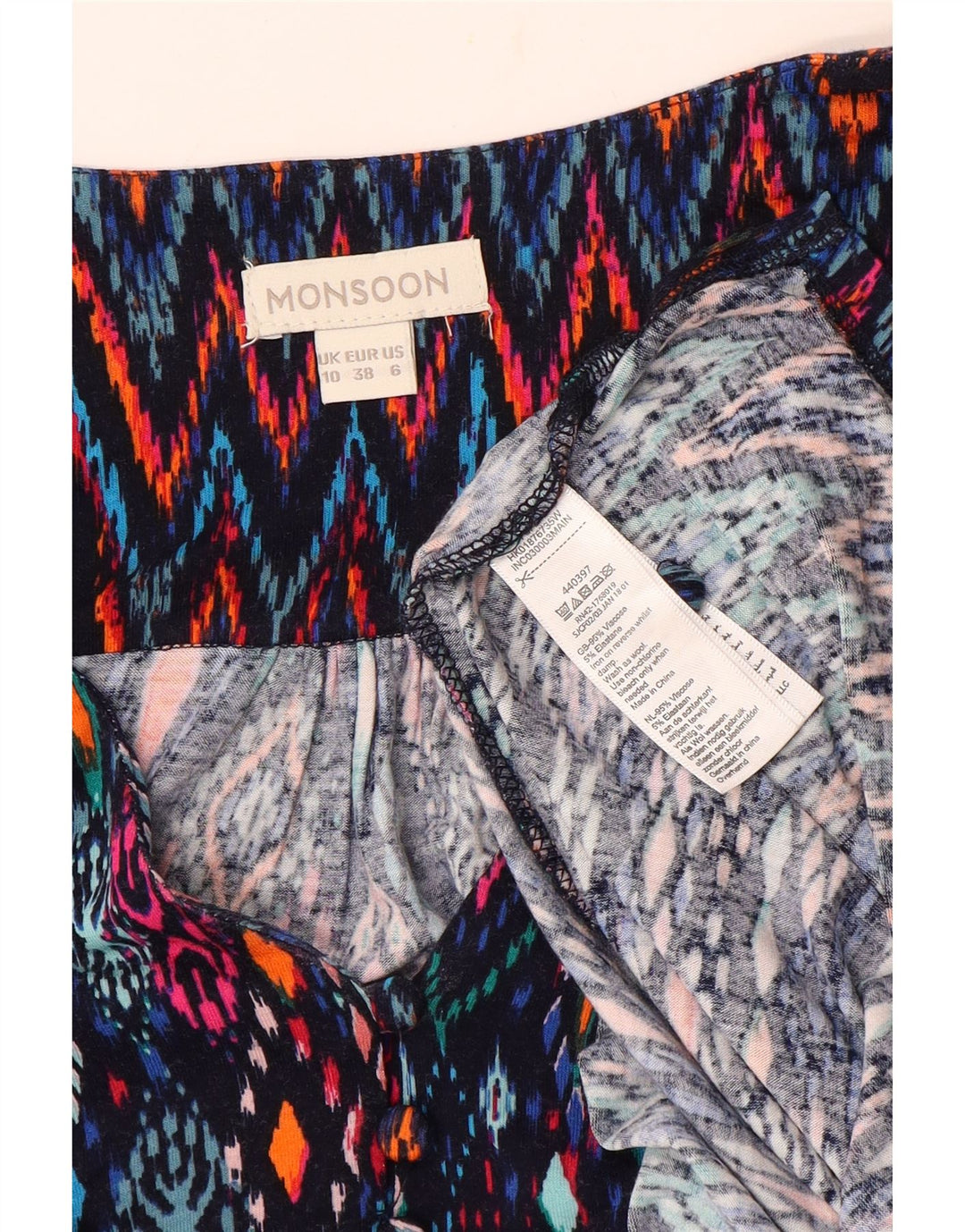 MONSOON Blusa de manga 3/4 para mujer UK 10 Small Ikat multicolor