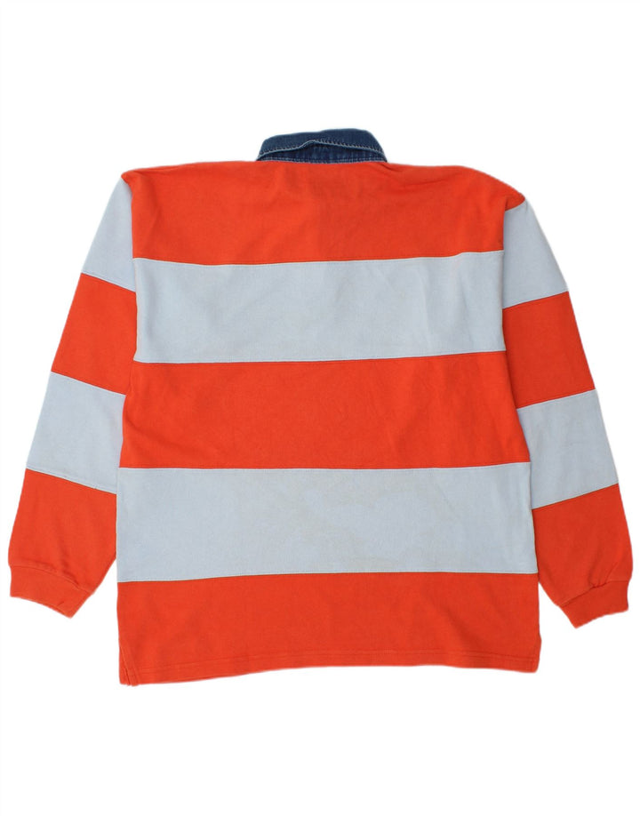 Polo básico de rugby de manga larga para hombre de algodón a rayas rojo medio
