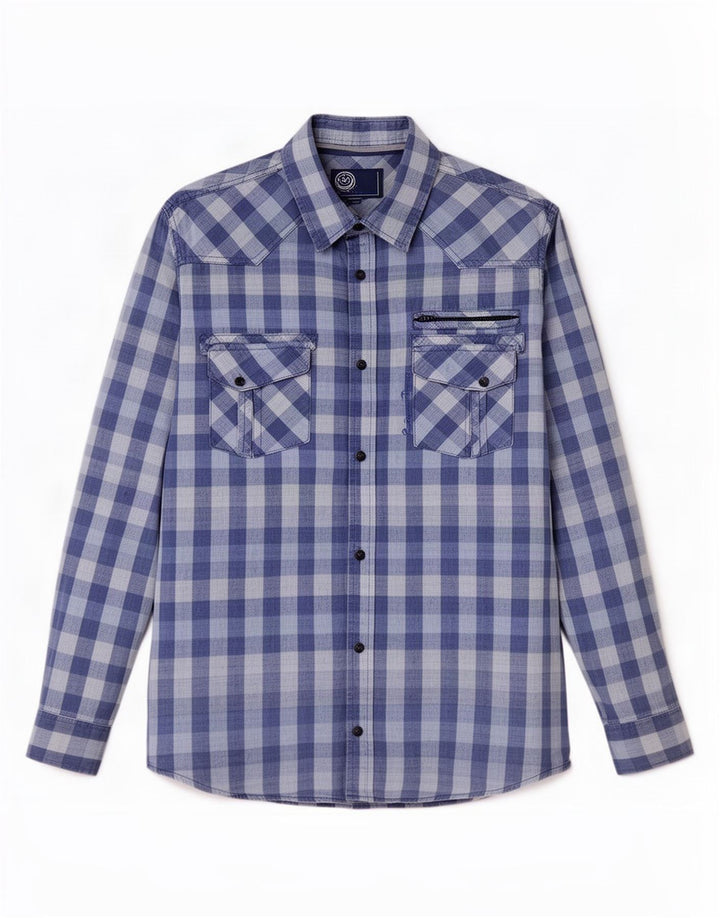 Camisa gráfica vintage para hombre XL Algodón azul Gingham