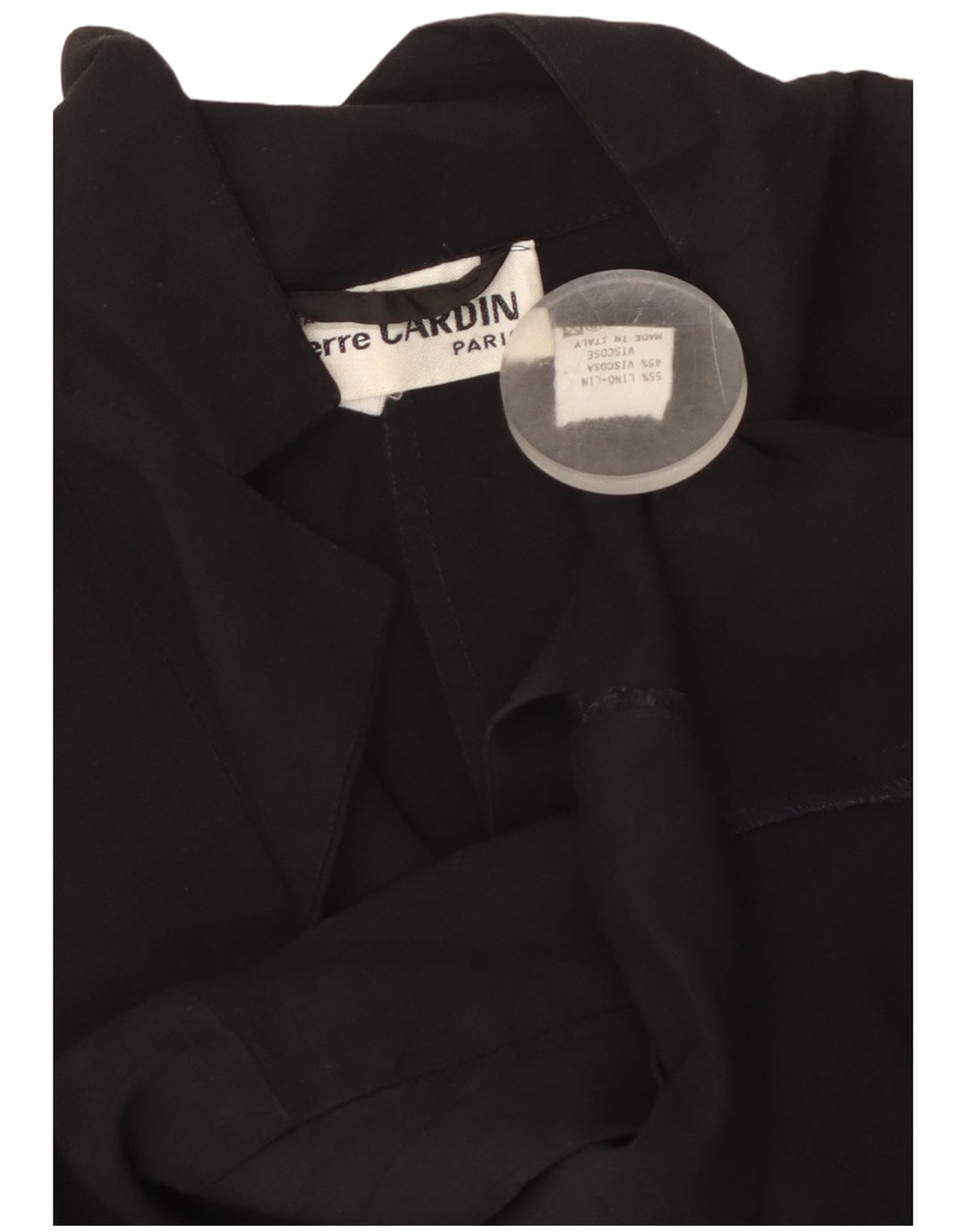 PIERRE CARDIN Chaqueta tipo blazer de 1 botón para mujer UK 42 Mediana Lino negro