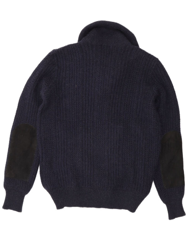 Vintage hombre Cardigan suéter IT 48 medio azul marino colorblock Camelhair