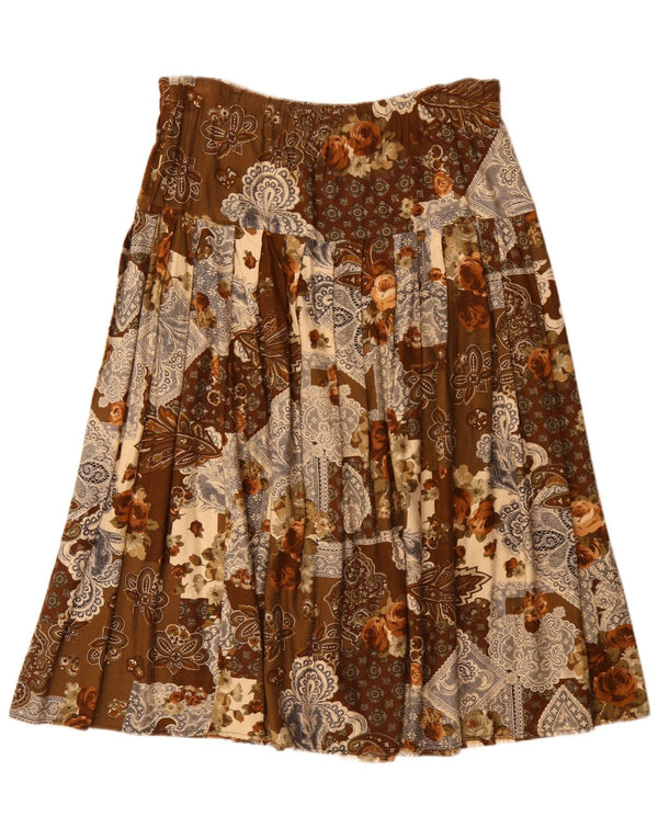 Vintage mujer plisada falda acampanada W36 XL marrón floral viscosa