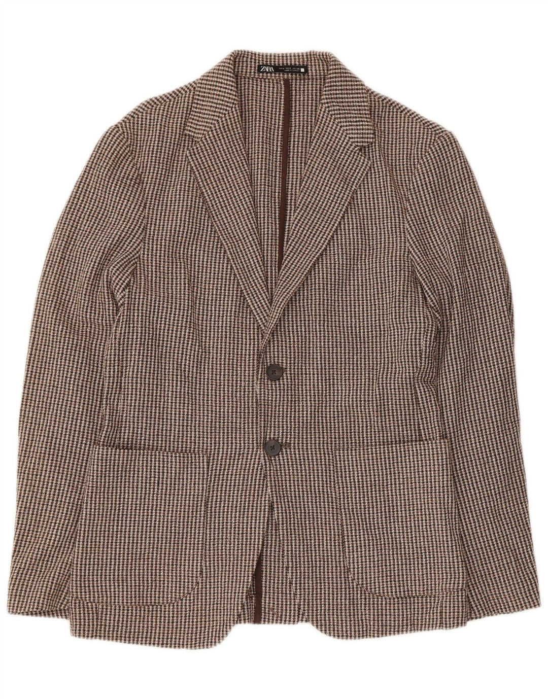 Zara Chaqueta tipo blazer de 2 botones para hombre UK 36 Small Brown Houndstooth