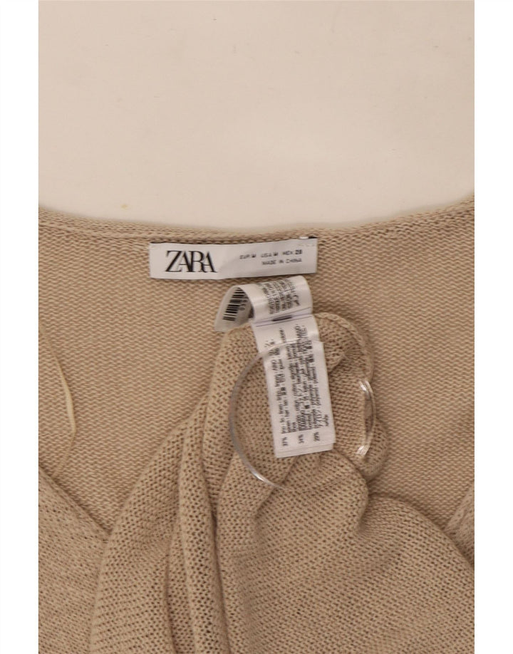 Zara Mujer Cárdigan Suéter UK 44 Medio Beige Lino