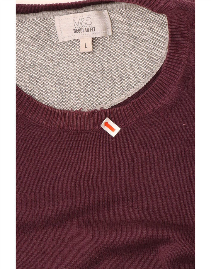 Marks & Spencer Suéter tipo jersey con cuello redondo y corte regular para hombre, talla grande, color morado