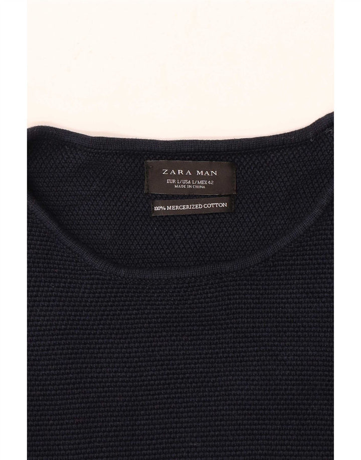 Zara Hombre Jersey Cuello Redondo Jersey Grande Azul Marino Algodón