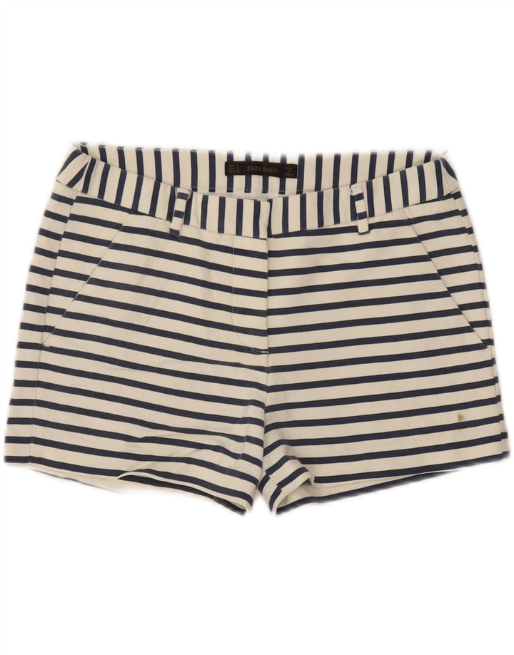 Zara Mujer Pantalones Cortos Chinos Pequeños W26 Algodón A Rayas Blanco