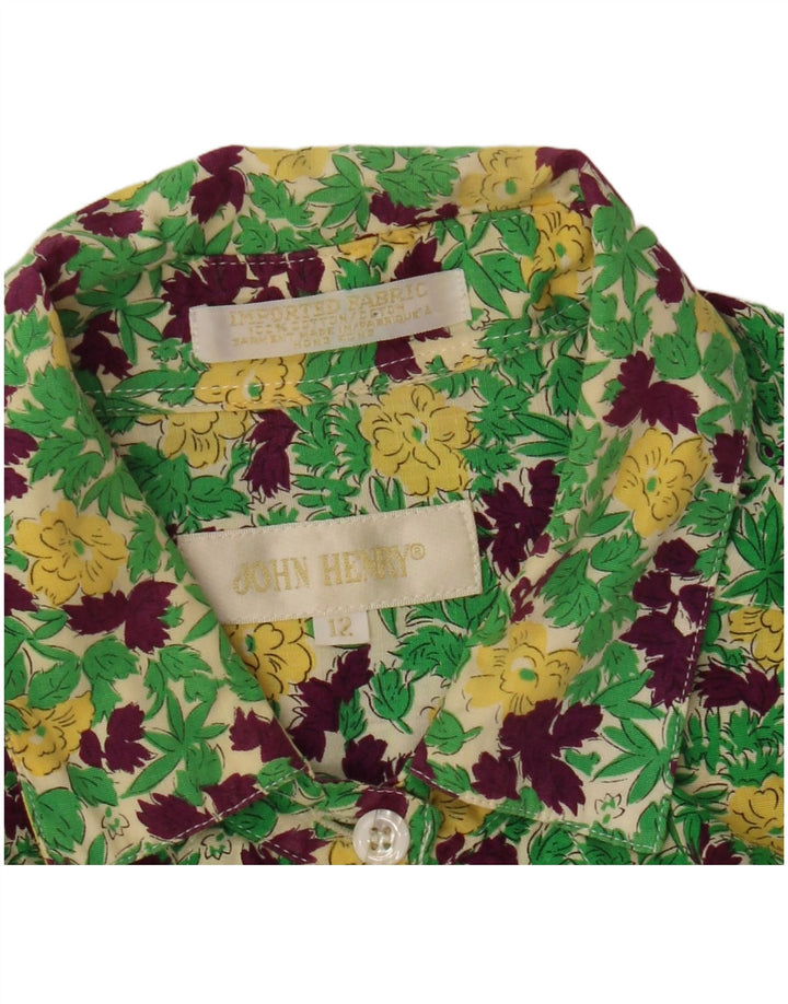 John Henry Camisa extragrande para mujer US 12 Grande Verde Floral Algodón