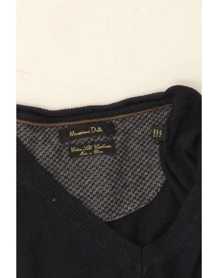 Massimo Dutti Jersey Con Cuello En V Hombre Large Azul Marino Algodón