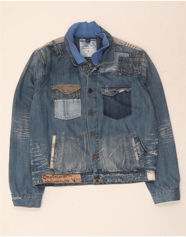 Desigual Hombre Chaqueta Vaquera Gráfica UK 42 XL Algodón Patchwork Azul