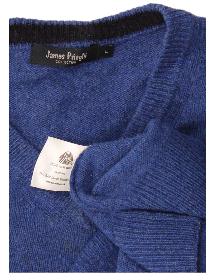 JAMES PRINGLE Jersey con cuello en V para hombre de lana virgen azul grande
